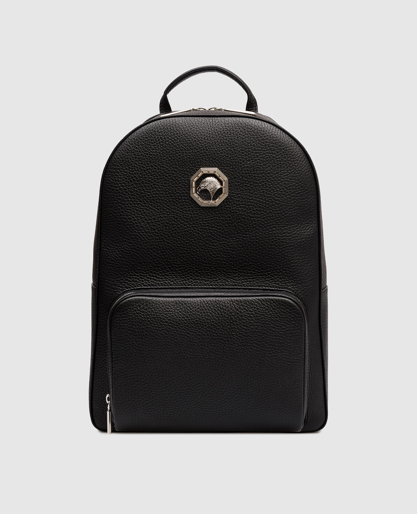 

Black leather backpack with palladium-plated emblem Stefano Ricci
