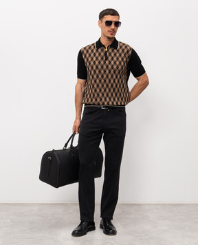 Stefano Ricci Black polo shirt with silk in a contrasting pattern K414017P31F26268