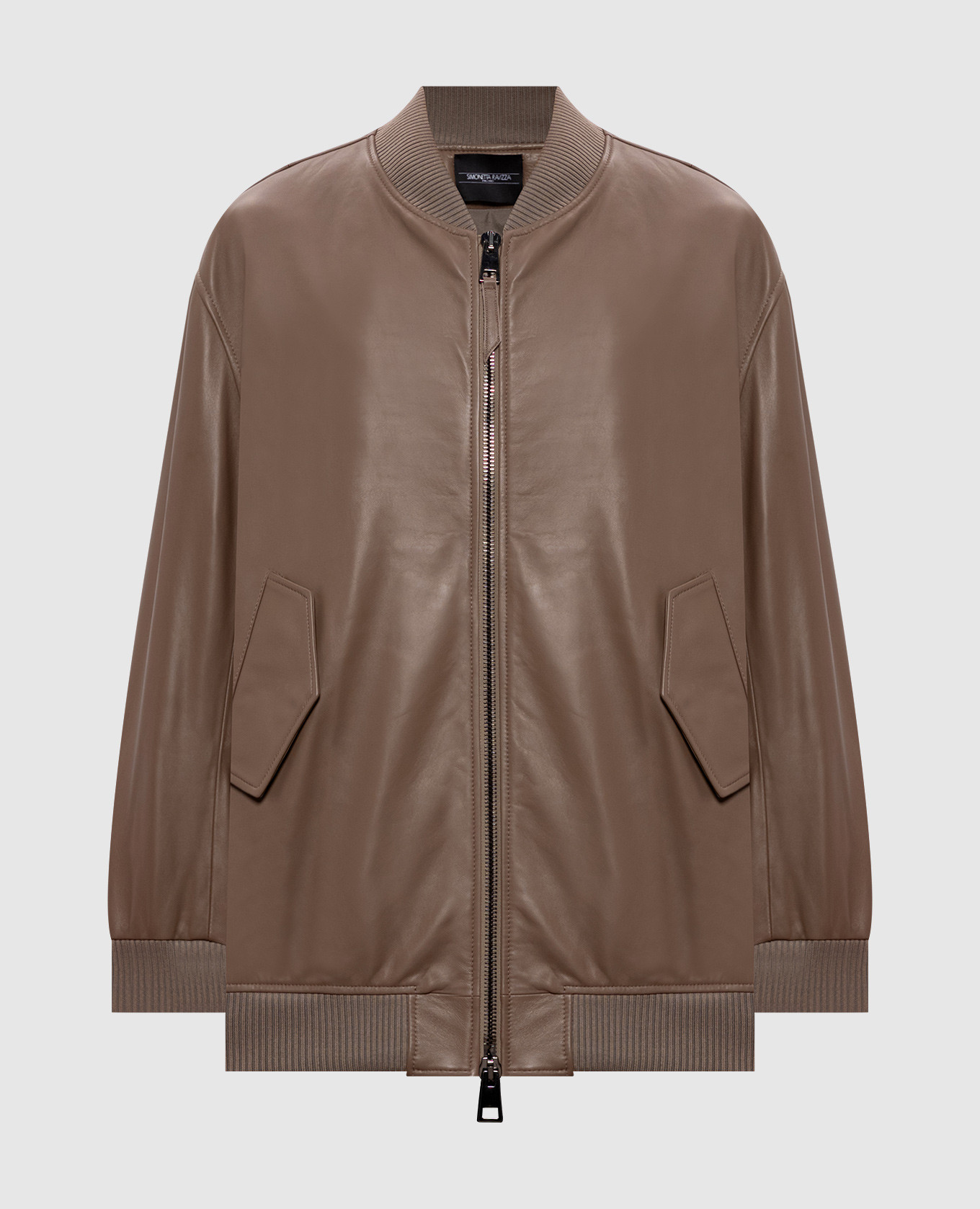 

Petra brown leather long bomber jacket Simonetta Ravizza