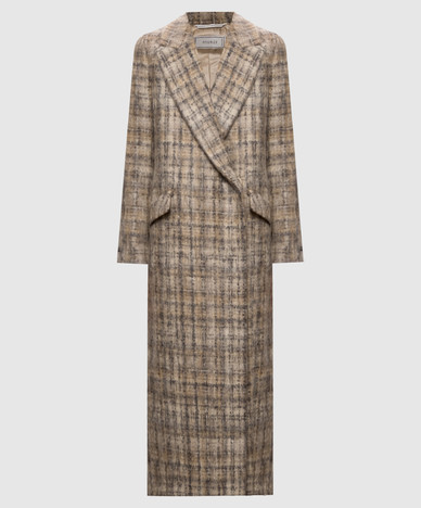 Beige wool check coat