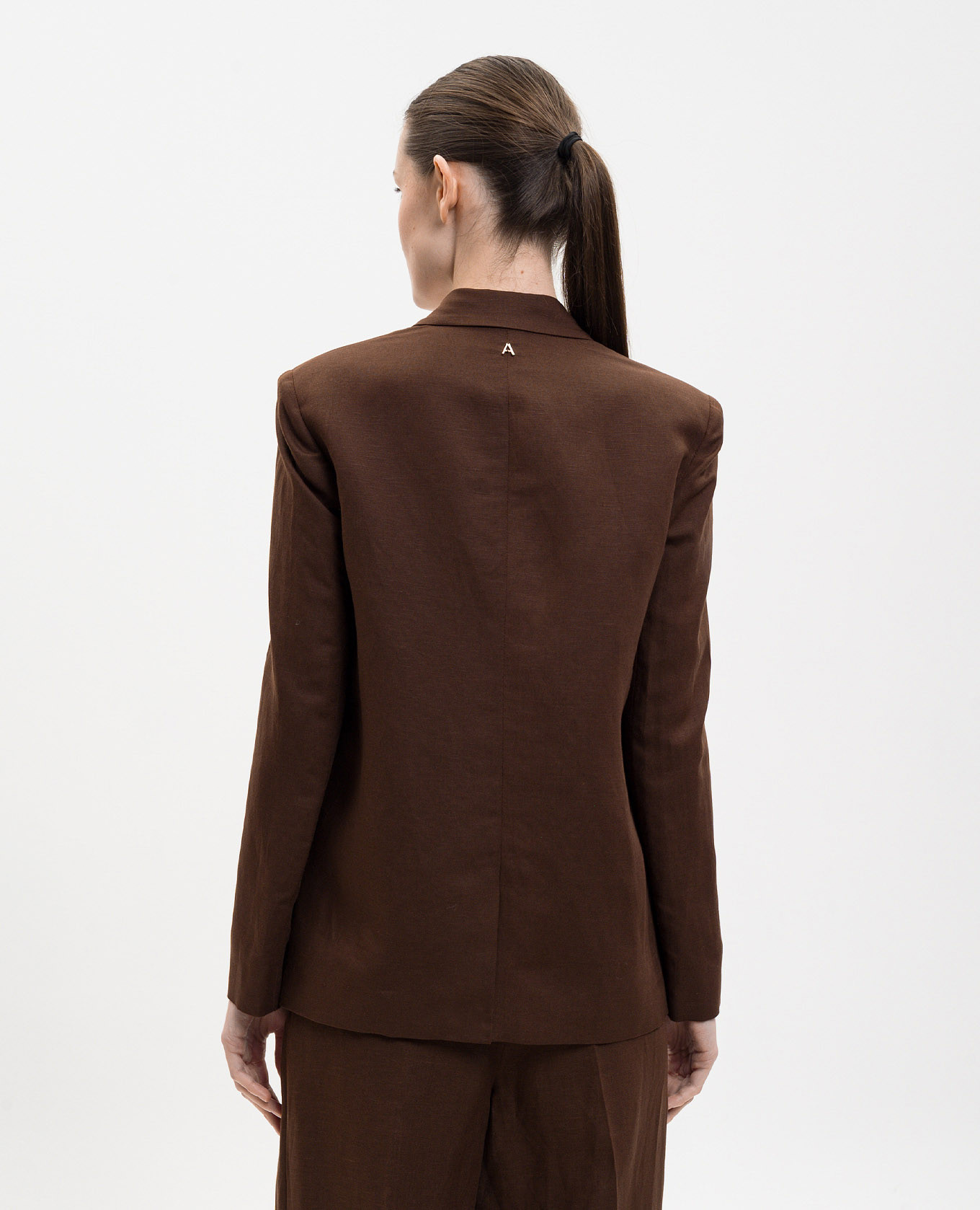 Brown double-breasted jacket with linen Twinset 4