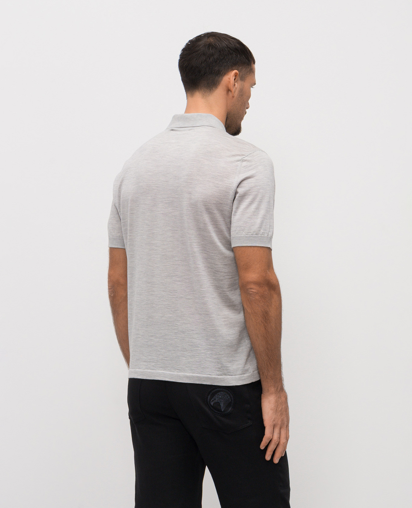 

Grey melange cashmere polo shirt Stefano Ricci