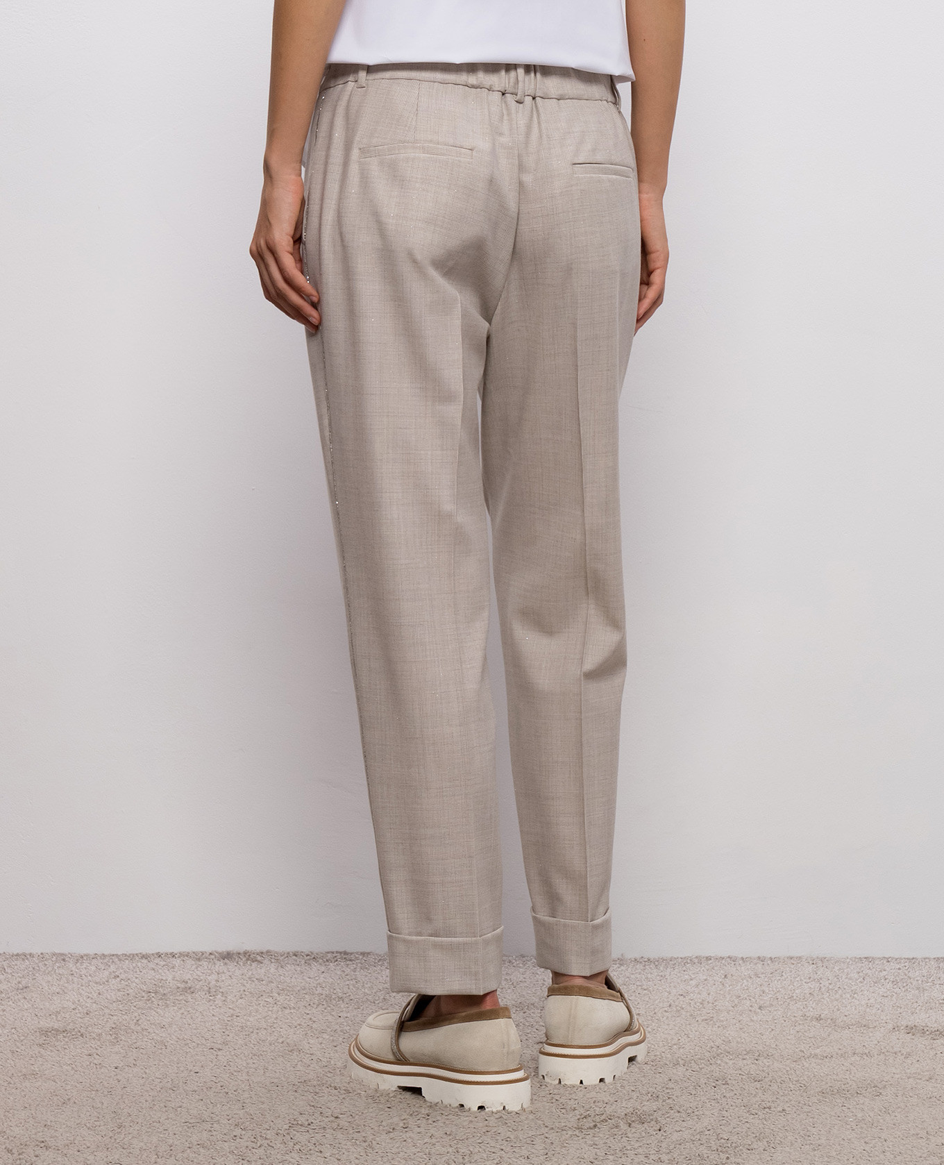 Beige wool patterned pants Peserico 4