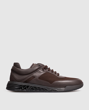 Stefano Ricci Brown leather sneakers with monogram logo UR78G6710WYSNMN