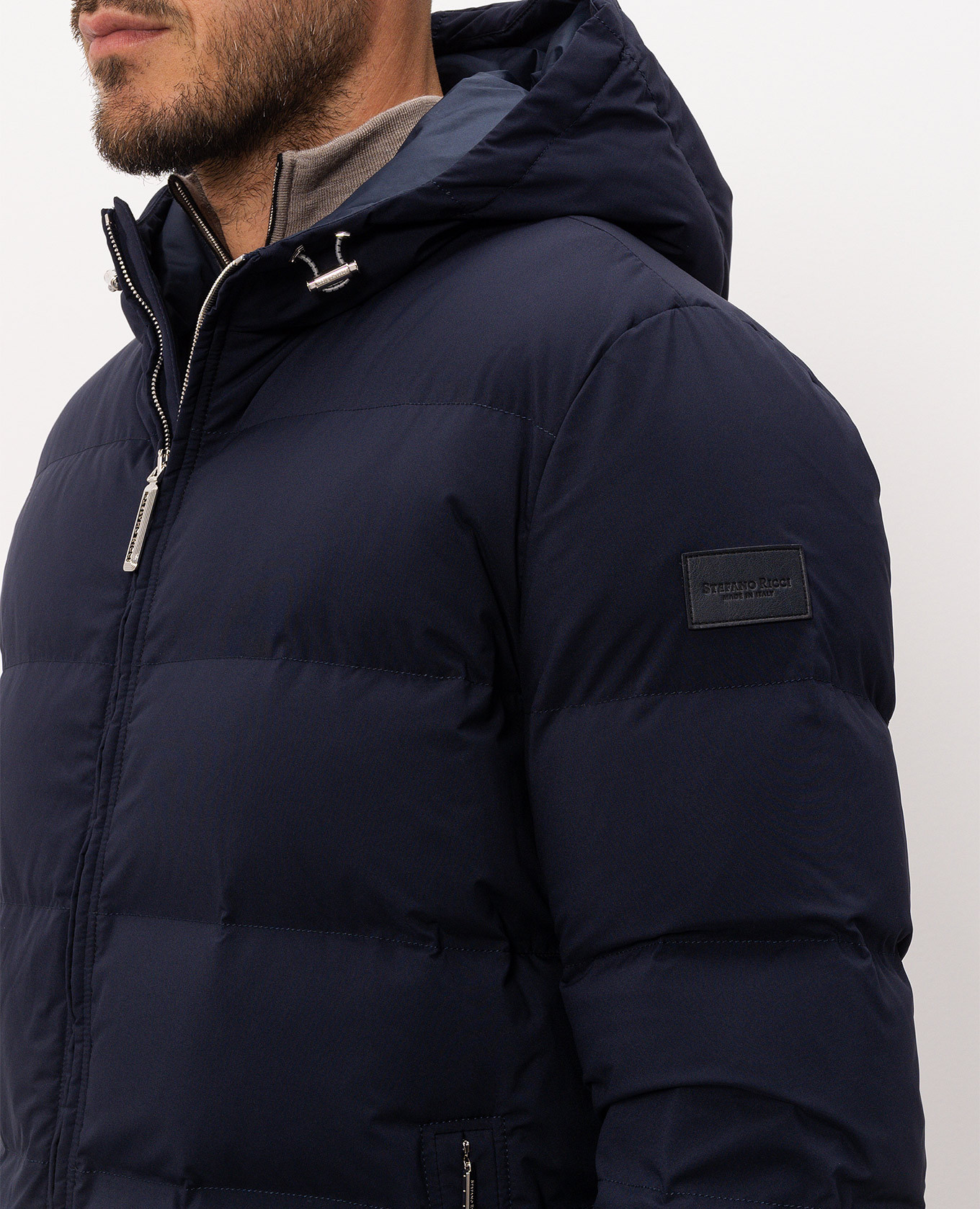 Blue down jacket with logo patch Stefano Ricci 5