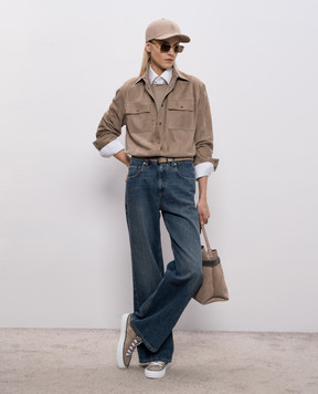 Brunello Cucinelli Brown suede shirt with monil chain MPCAL7436