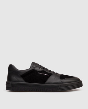 Stefano Ricci Black leather sneakers with textured logo UV23G6705WYSDPM