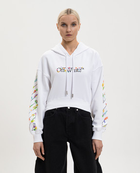 Off-White White cropped hoodie with floral logo print 2BB056S26FLE001