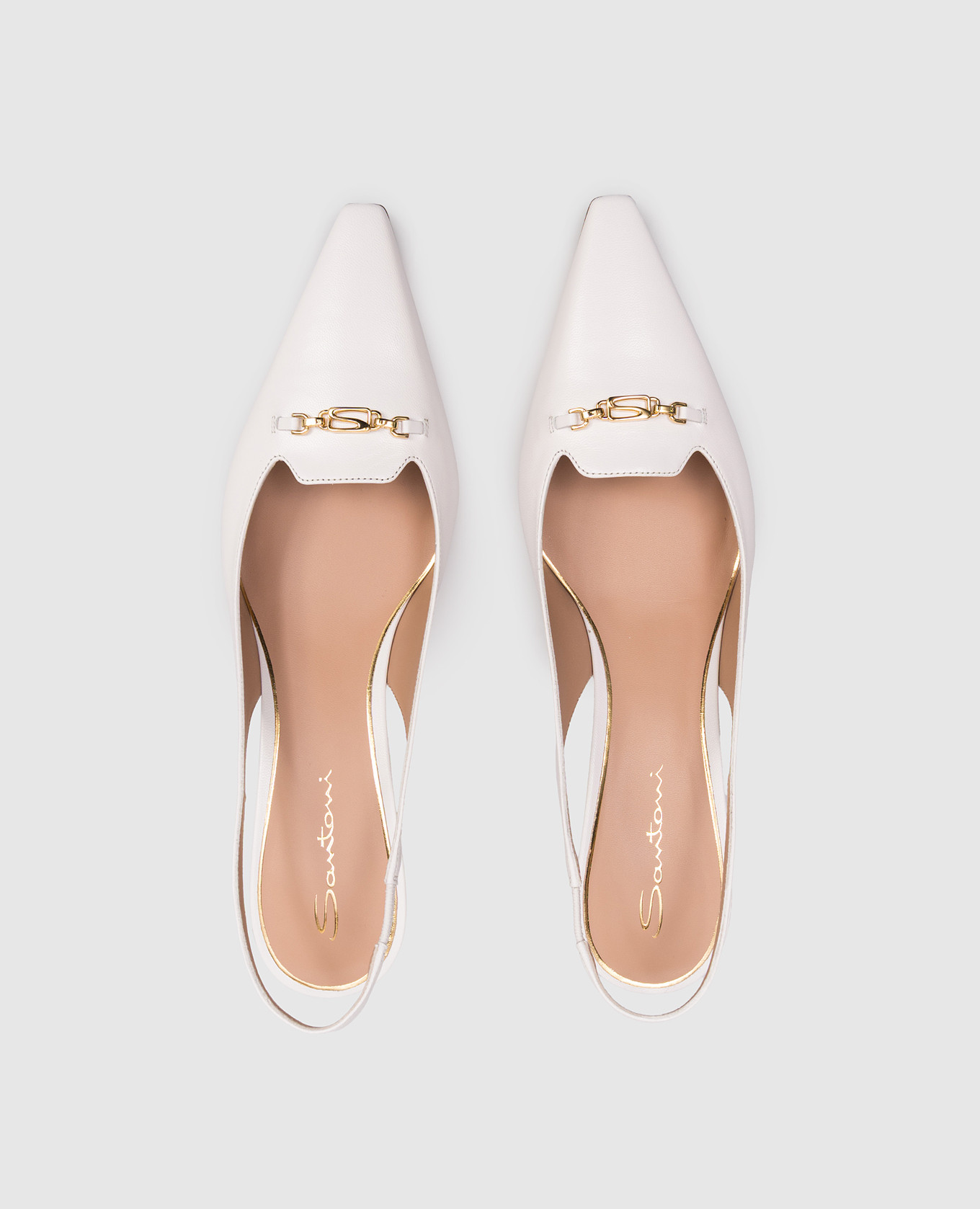 

White leather slingbacks with monogram Santoni