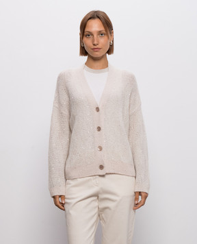 Peserico Beige wool cardigan with sequins A99250F05G9100