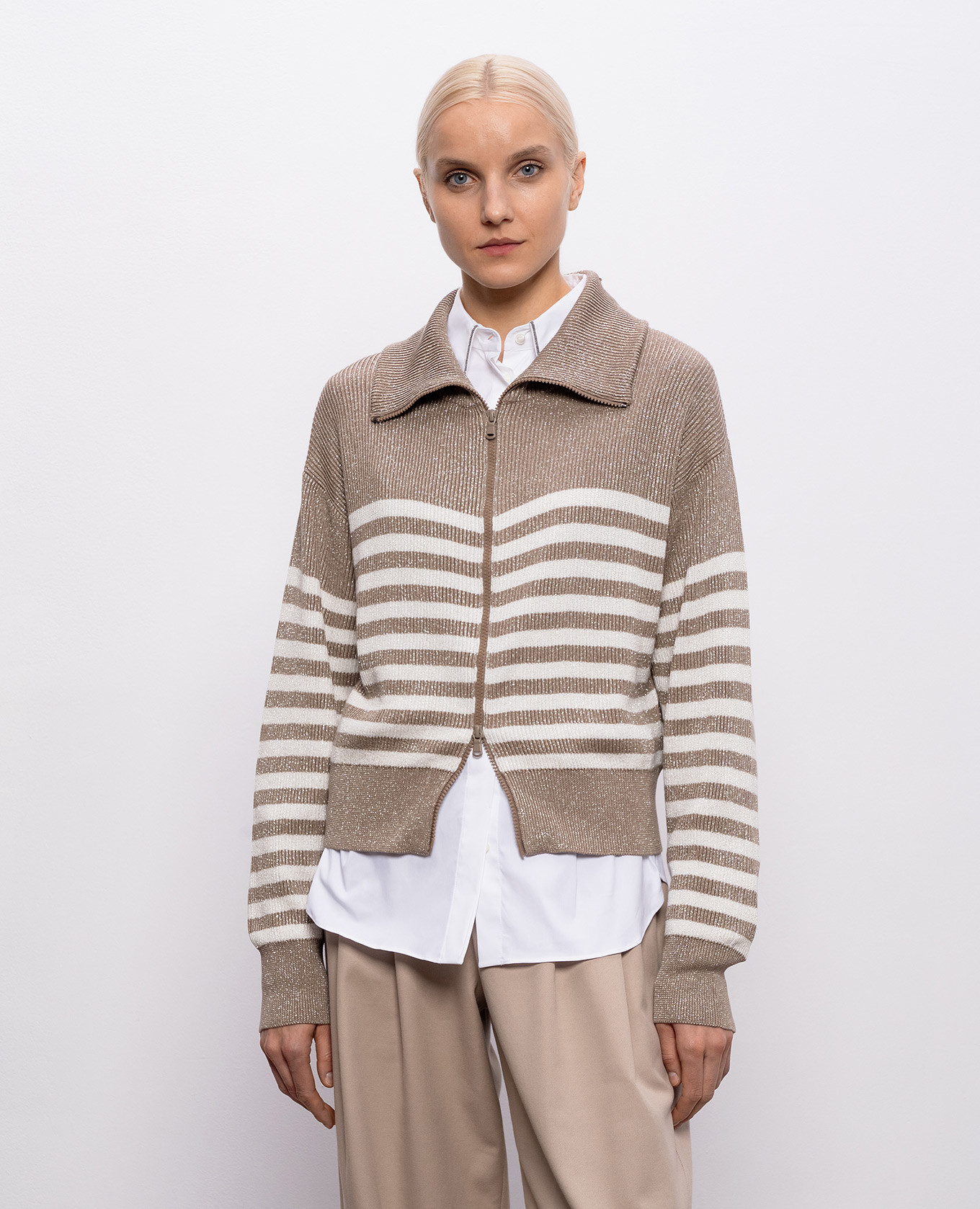 Brown striped cardigan with lurex Brunello Cucinelli 3