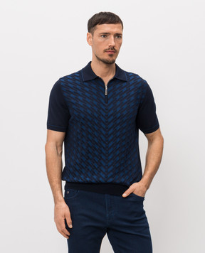 Stefano Ricci Navy blue polo shirt with geometric pattern silk K818115P31F26281