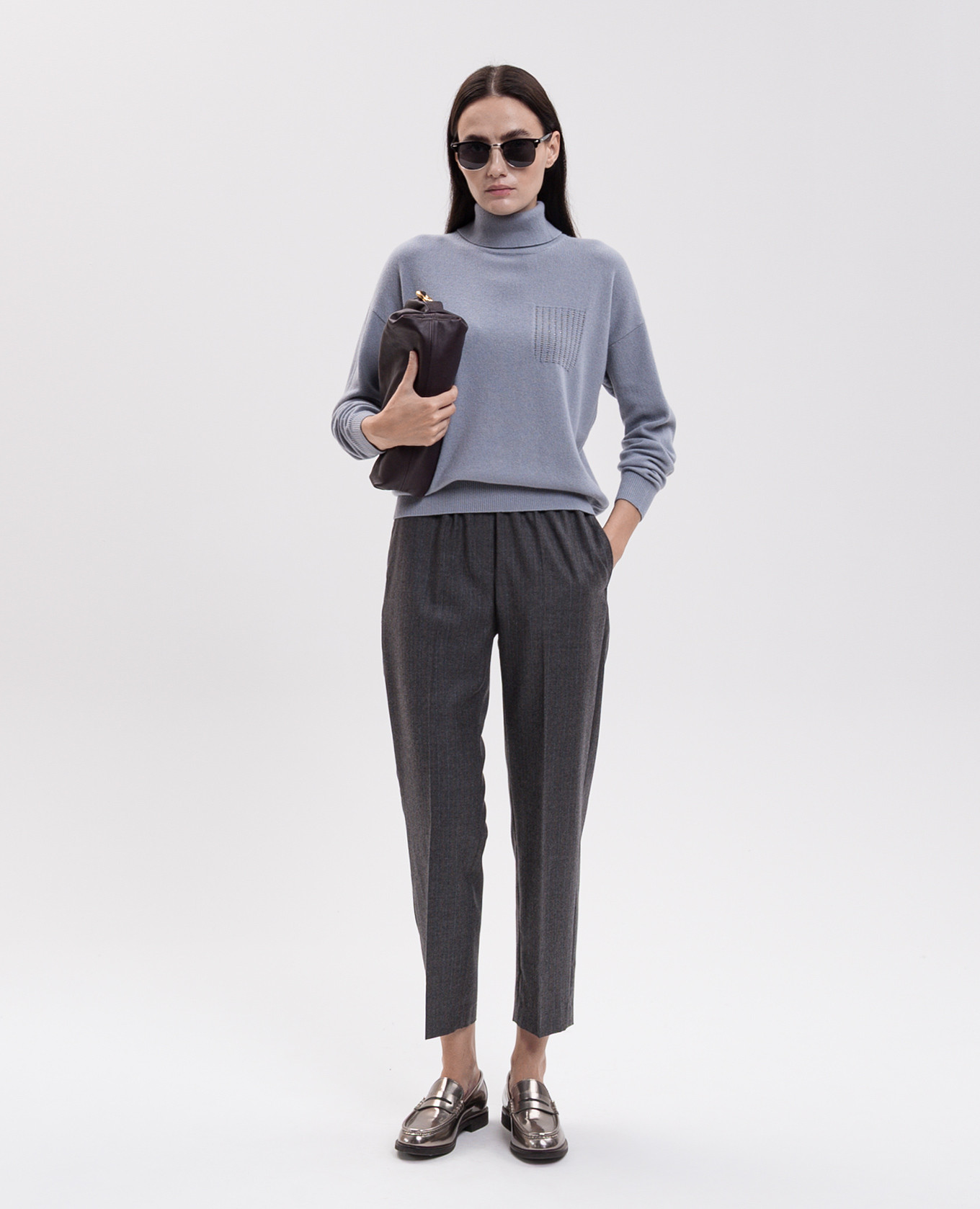 Blue wool, silk and cashmere turtleneck with monil chain Peserico 2