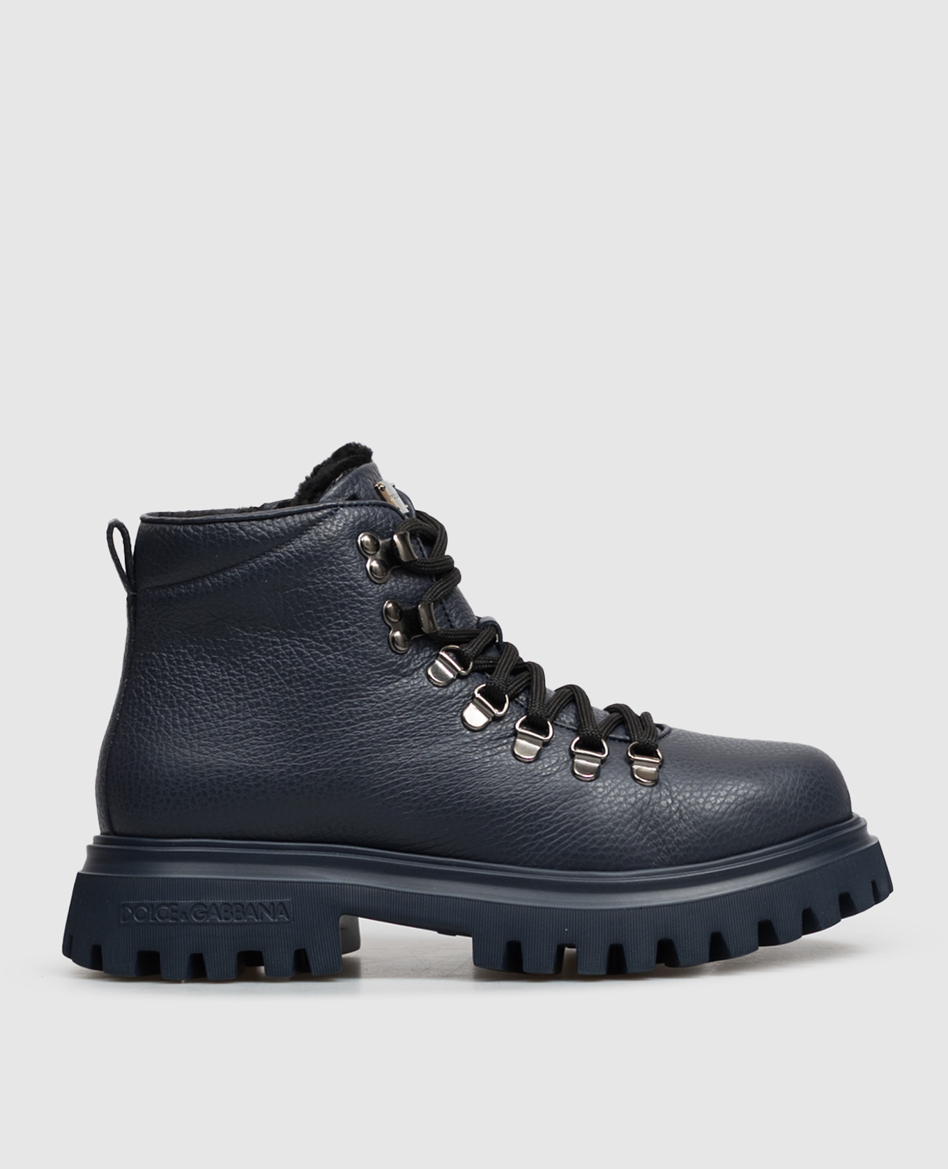 Children's blue leather boots with fur