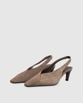 Brunello Cucinelli Brown suede slingbacks with chain MZSFC3368P