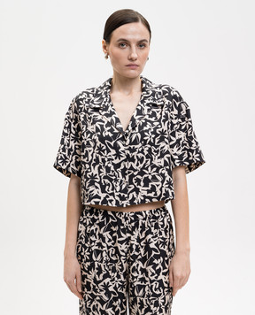 Asceno Lincoln black cropped printed silk blouse T073F04C504