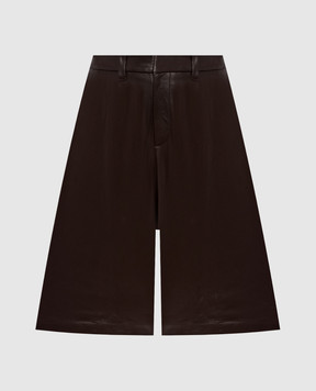 Brunello Cucinelli Brown leather Bermuda shorts with monil chain MPBURP9306