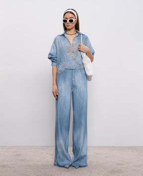 Ermanno Scervino Blue pants with denim print D487P367TEEMY