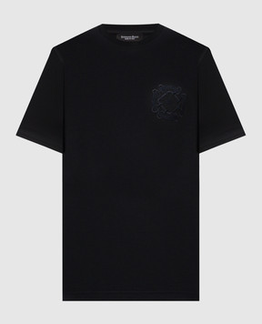 Stefano Ricci Black T-shirt with monogram embroidery MNH6305460LUXT
