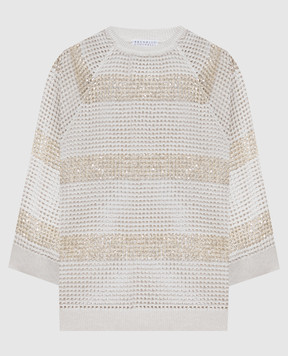 Brunello Cucinelli Beige openwork top with sequins M58772800