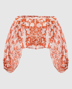 Dolce&Gabbana White silk blouse with branded print F72G7TGDDRH