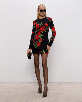 Dolce&Gabbana Black mini dress with printed silk F623STFSA9R