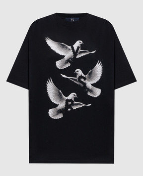 Y`S Yamamoto Black T-shirt with contrast print YWT45038
