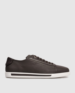 Stefano Ricci Brown leather sneakers with monogram logo UV33G5244MRWY