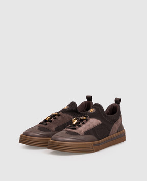 Stefano Ricci Brown combination sneakers with textured logo UV23G5306TWMSDP