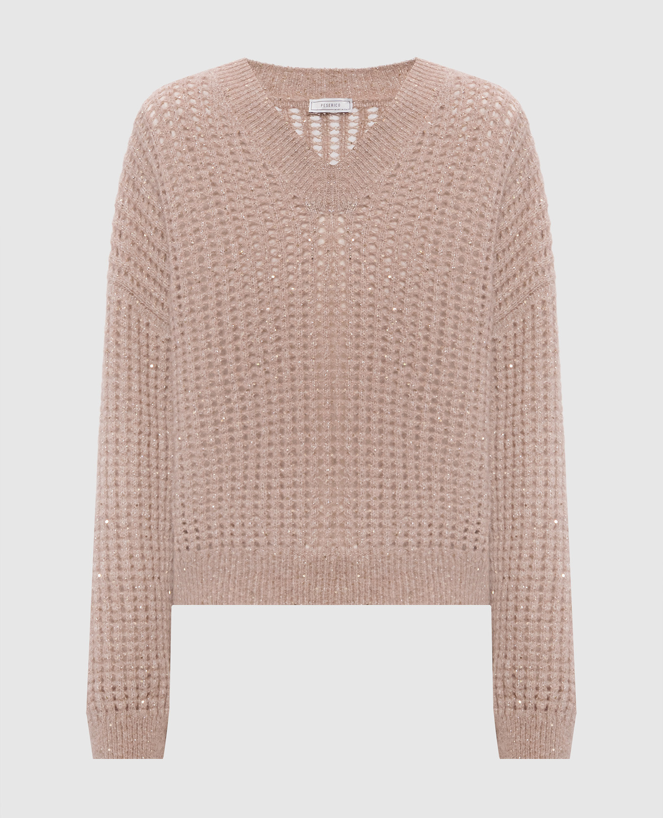 Beige openwork pullover with alpaca wool