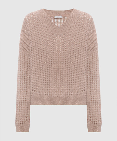 Beige openwork pullover with alpaca wool