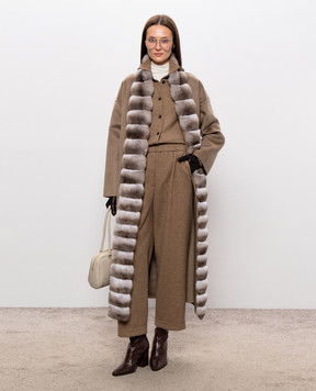 Fabio Gavazzi Brown cashmere coat with chinchilla fur FG2361FDOR