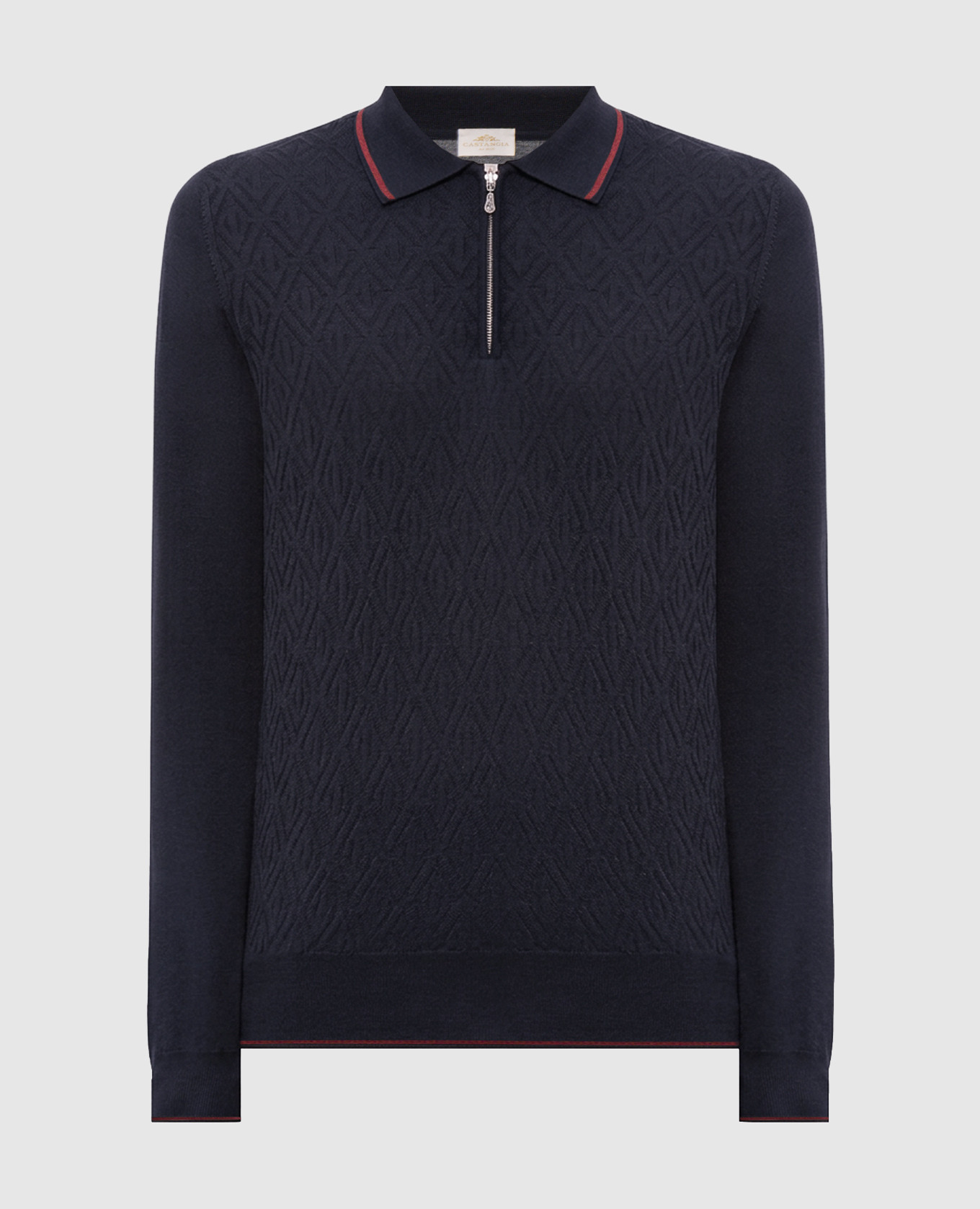 Blue wool, silk and cashmere polo shirt