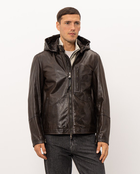 C.P. Company Brown leather jacket with logo embroidery MOW305A110457L