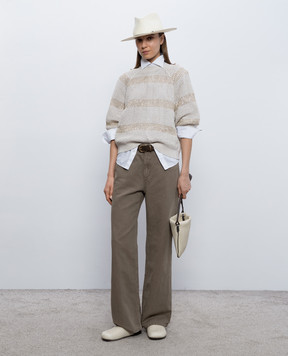 Brunello Cucinelli Beige openwork top with sequins M58772800
