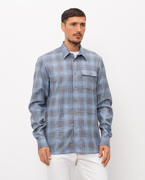 Kiton Blue wool and silk check shirt UMCBUBAK0628G