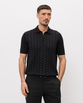 Stefano Ricci Black polo shirt with geometric silk pattern K818115P31F26281