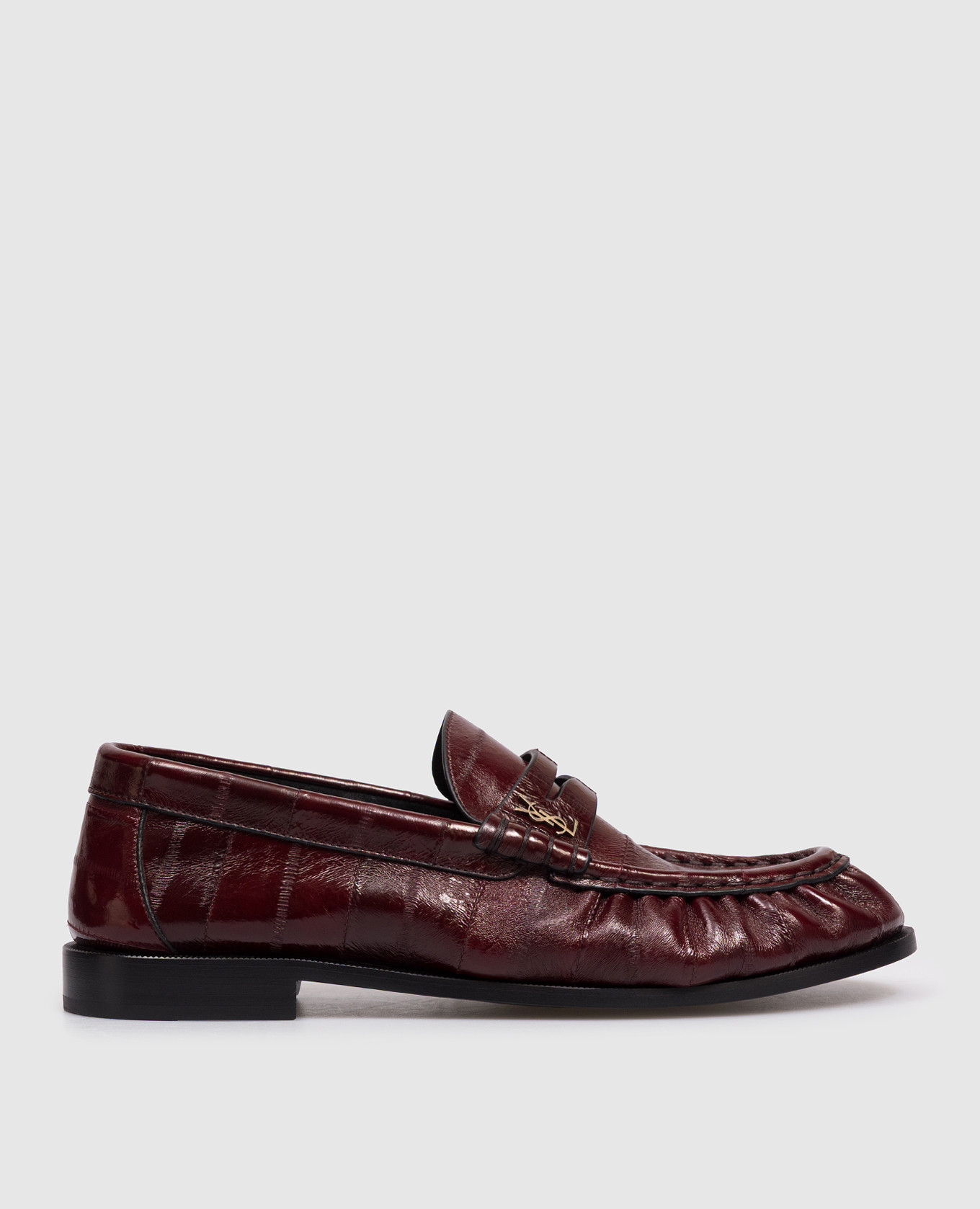 

Burgundy eel leather loafers with metal monogram Saint Laurent