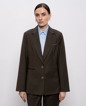 Peserico Brown wool jacket with monil chain A0120202584