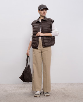 Peserico Brown down vest with monil chain A034622200N