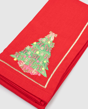 Vondels Set of red Christmas tree napkins with linen 9240000450028