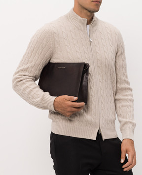 Orciani Brown leather clutch with textured logo SU0201LGN