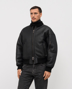 Cashmere&Whiskey Black cropped bomber style sheepskin coat DF896