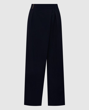 Peserico Navy blue wool pants with patch A0466303472