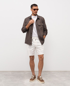 Canali Brown linen shirt with emblem AE0595831021