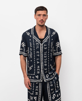 Balmain Blue shirt with print GH0HN130VI80