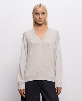 Brunello Cucinelli Beige cashmere and silk pullover with sequins M73540802
