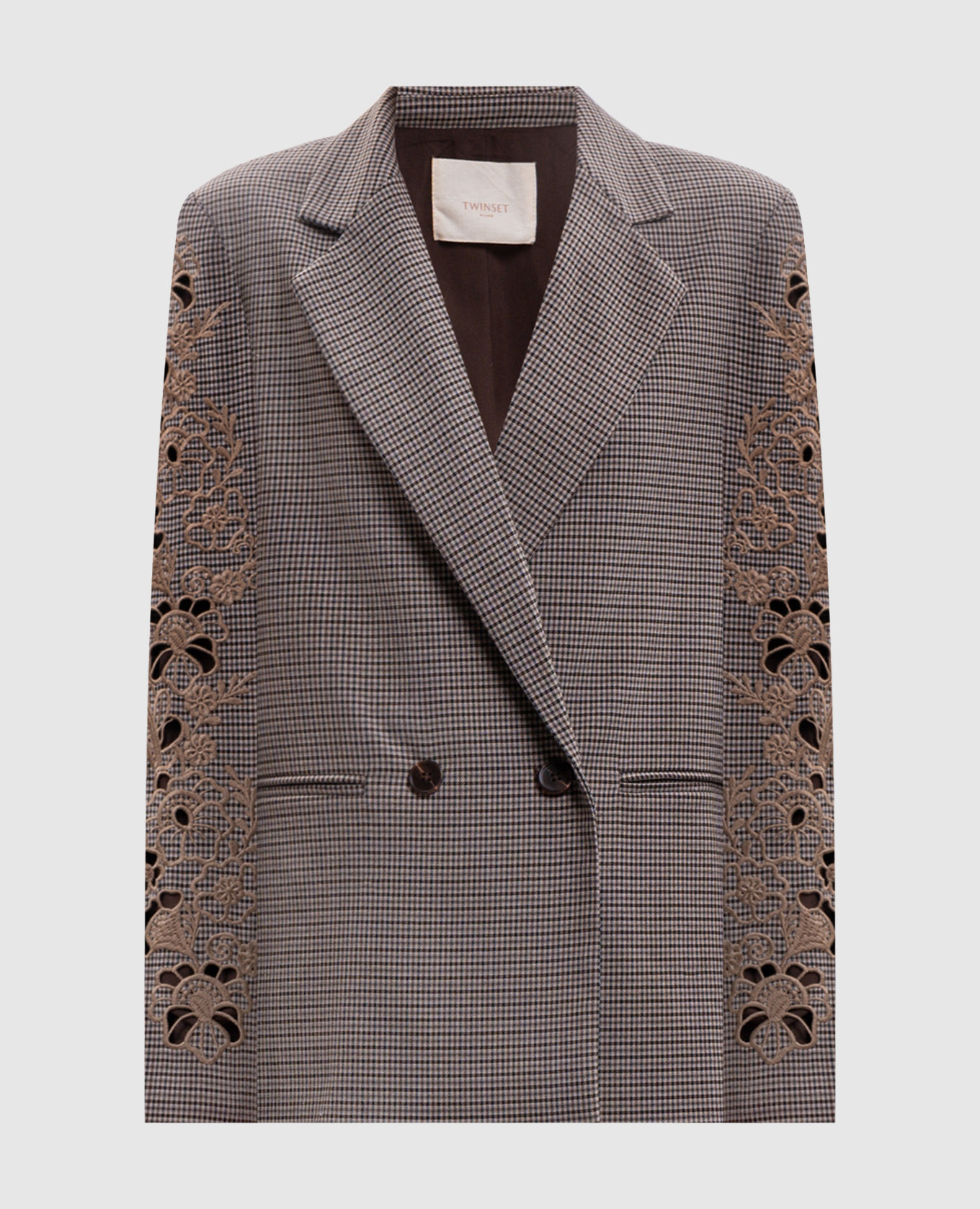 Brown double-breasted jacket with embroidery Twinset