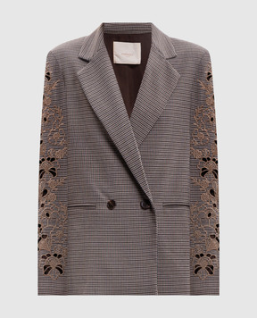 Twinset Brown double-breasted jacket with embroidery 262TP2630