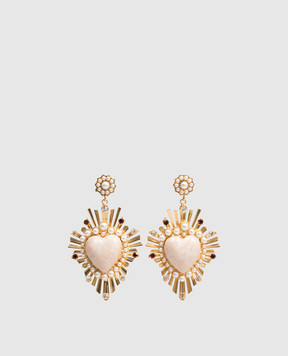 CelesteG Gold-tone earrings in the shape of a textured heart with beads 1076